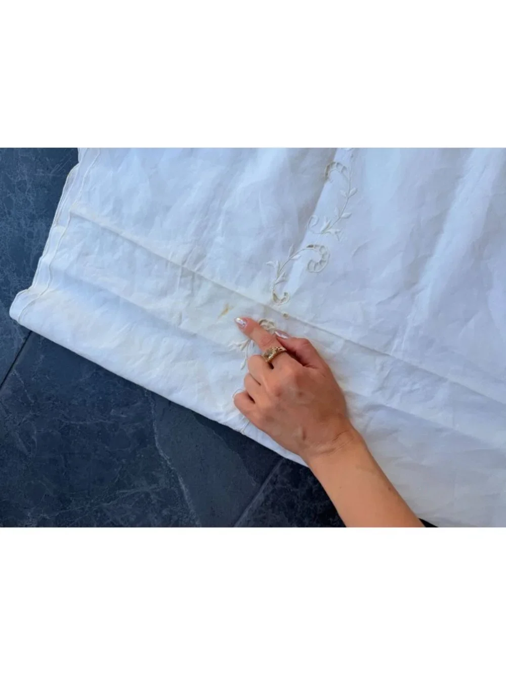 Madeira linen cotton table cloth square cream off white, floral details 44x44